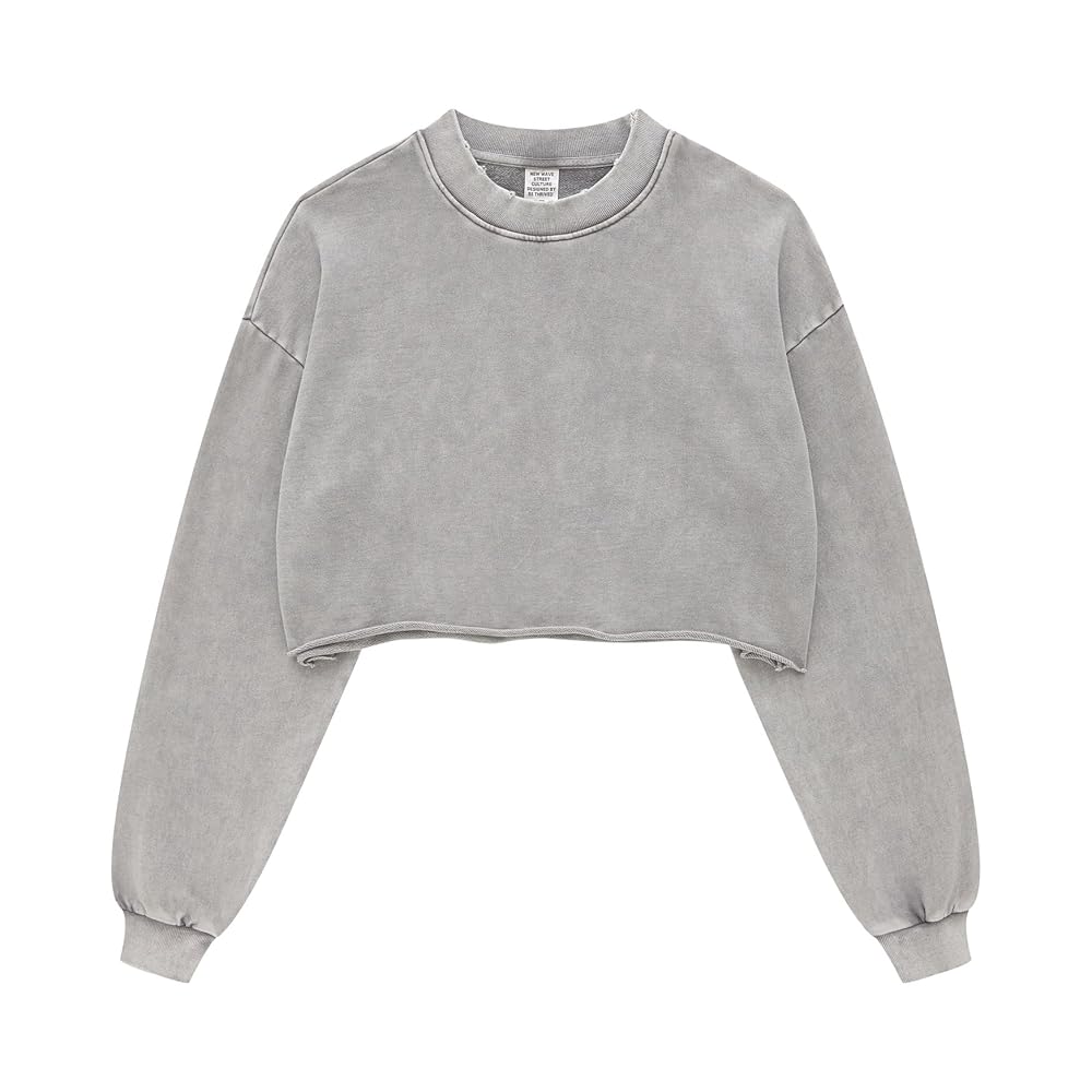 BINTEHGS Acid Wash Cropped Sweatshirts for Women Vintage